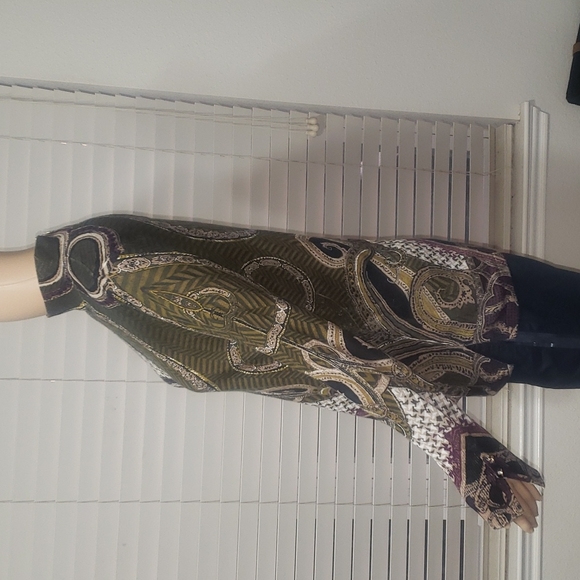 Chico’s (0) m deep green purple artsy swirl print mockneck back zip - Picture 3 of 10